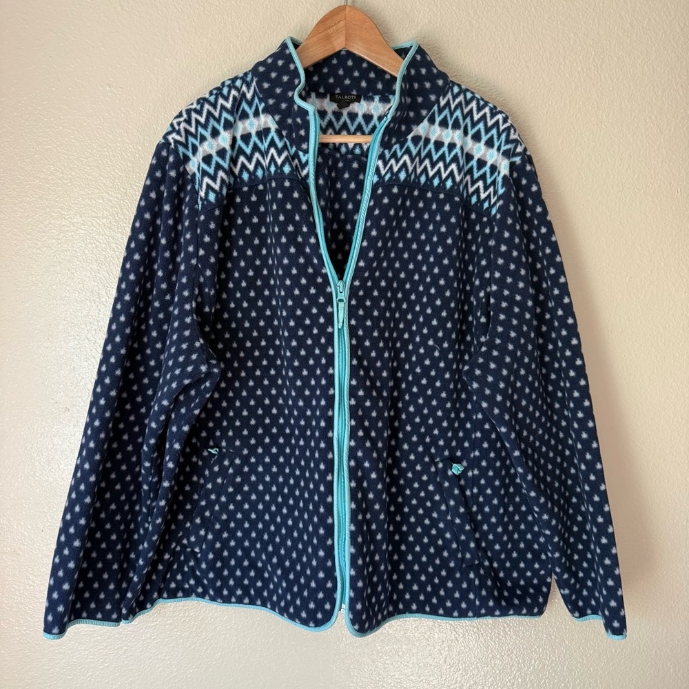 Talbots Navy and Light Blue Patterned Fleece Jacket